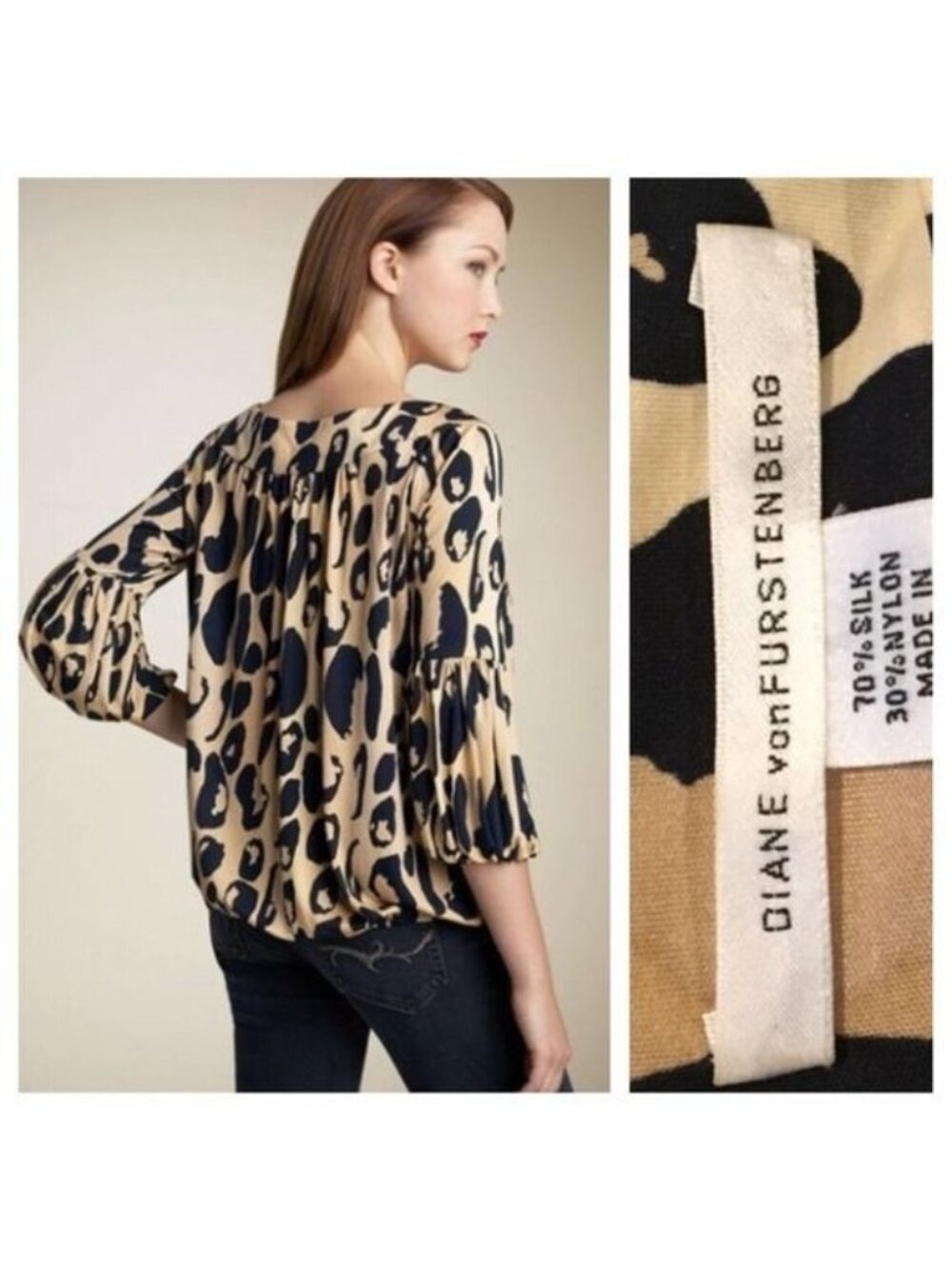 Diane Von Furstenberg Multicolor Animal Printed Pele silk blend Top Size 8